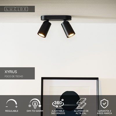 Lucide XYRUS - Foco de techo - LED Dim to warm - GU10 - 2x5W 2200K/3000K - Negro